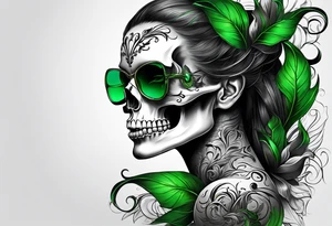 Scull profile with green eyes. P tattoo idea
