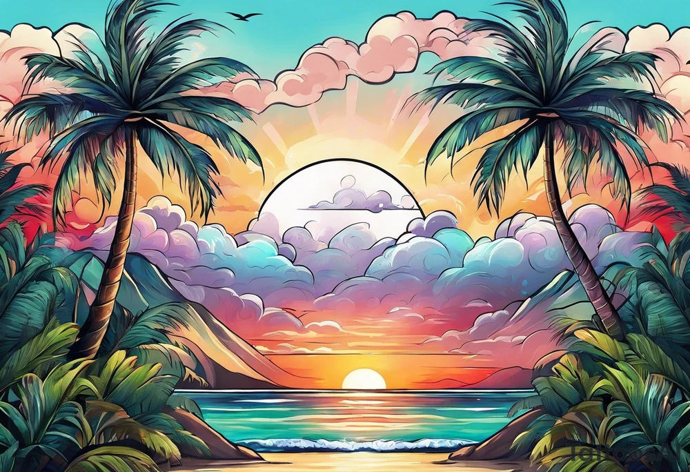 palm tree sleeve tattoo idea