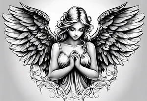 small angel with wings and heart on hands tattoo idea