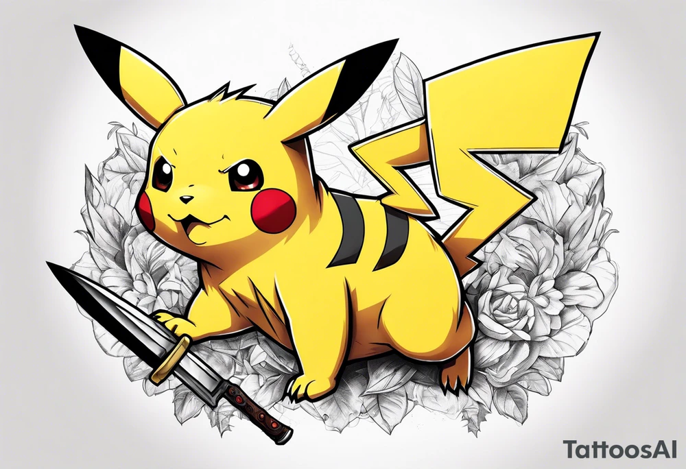 Pikachu holding a knife tattoo idea