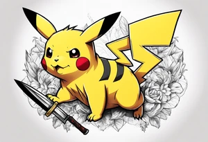 Pikachu holding a knife tattoo idea