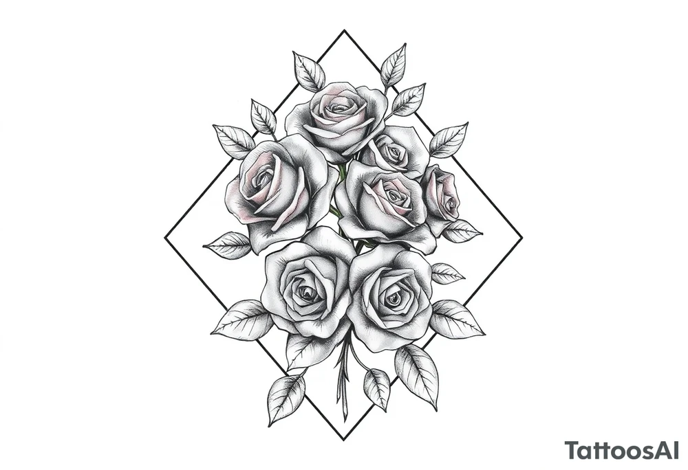 Small Roses filing up the inside of an elongated diamond shape tattoo idea
