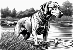 bird dog retrieving duck from marsh in its mouth tattoo idea