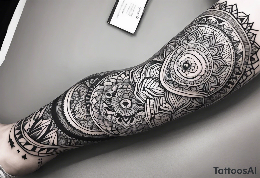 Leg sleeve with cool patterns tattoo idea