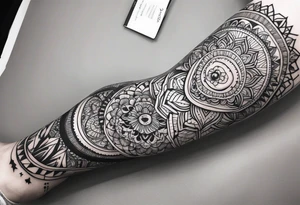 Leg sleeve with cool patterns tattoo idea