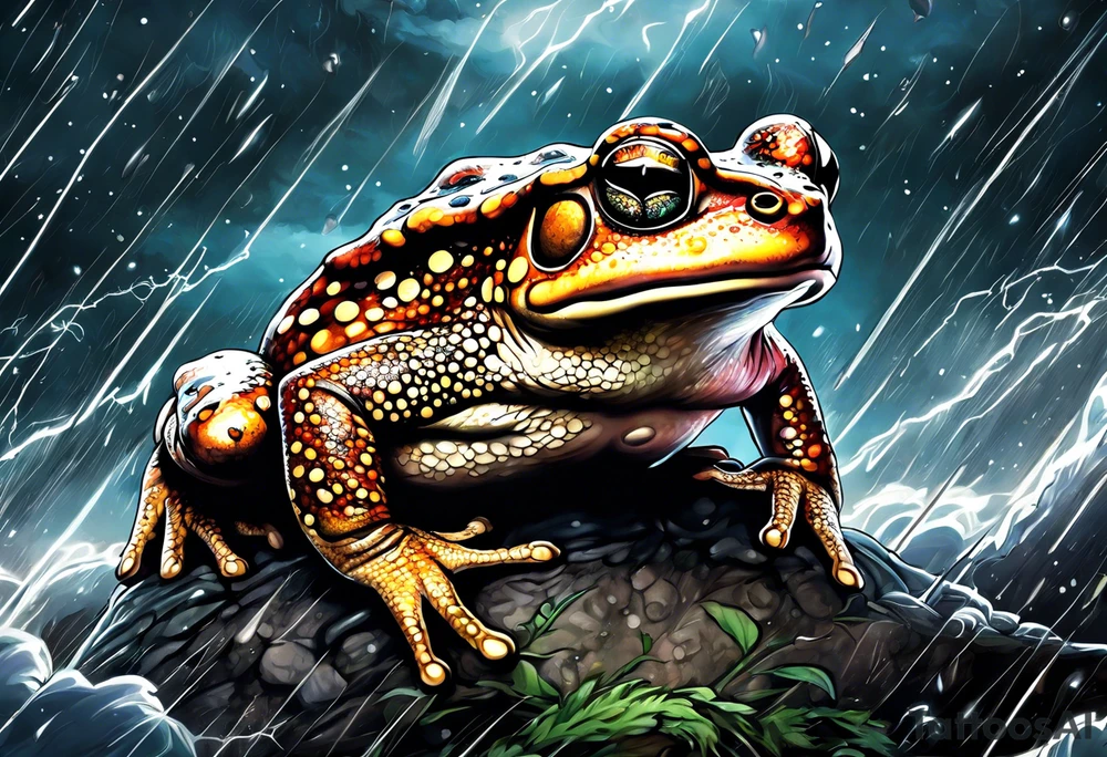 A toad in a thunderstorm tattoo idea