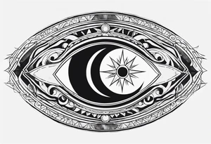 A eye, the moon on the right side, the sun on the left side tattoo idea