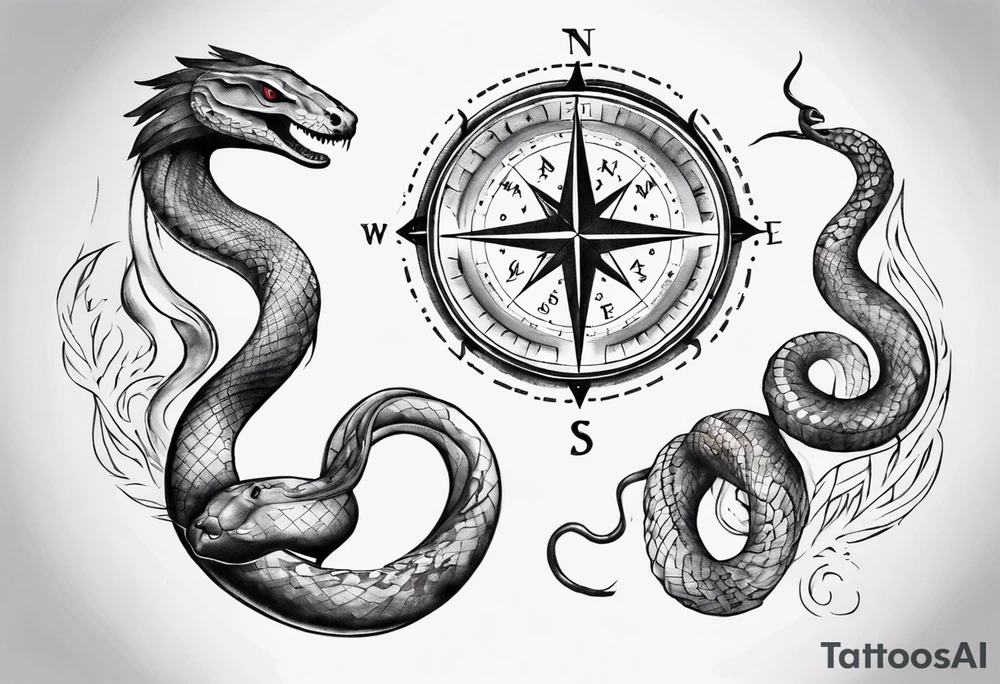 Compass tatoo with snake and gemini tattoo idea