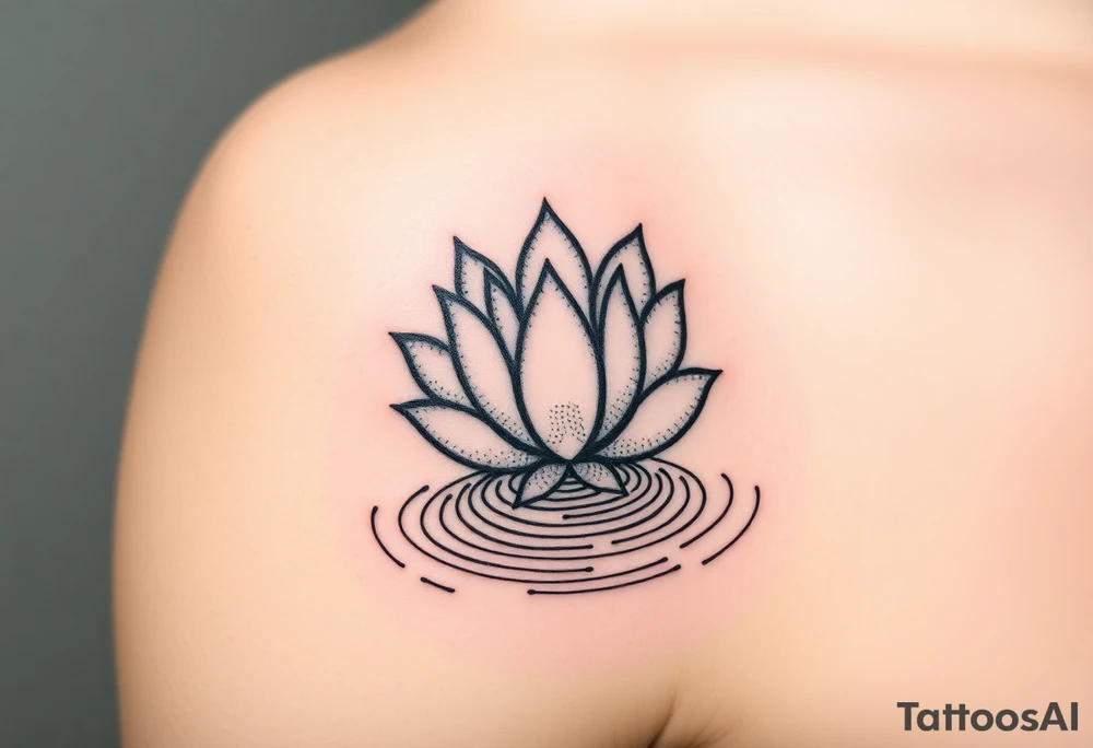 serene lotus flower emerging from sacred waters with ripples tattoo idea