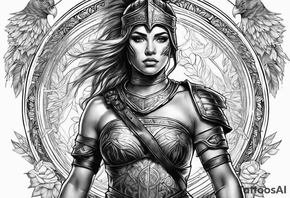 Female gladiator full body tattoo idea