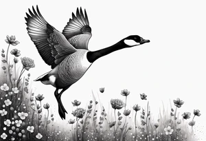 canadian goose taking off profile flowers tattoo idea