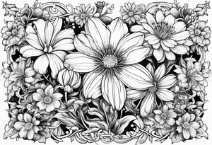 Honeysuckle,3 daisys,cosmos,and snowdrop tattoo idea