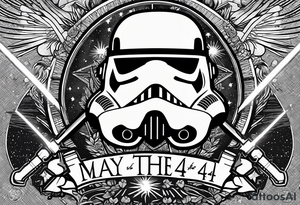 Star wars insignia with 2 lightsabers, including the phrase "May the 4th" tattoo idea