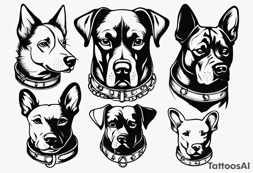 a dog with 6
 collars tattoo idea