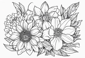 chrysanthemum and daffodil linework tattoo idea