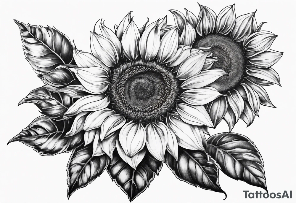 Araceli in cursive four sunflowers and shading all around tattoo idea Araceli in cursive four sunflowers and shading all around tattoo idea