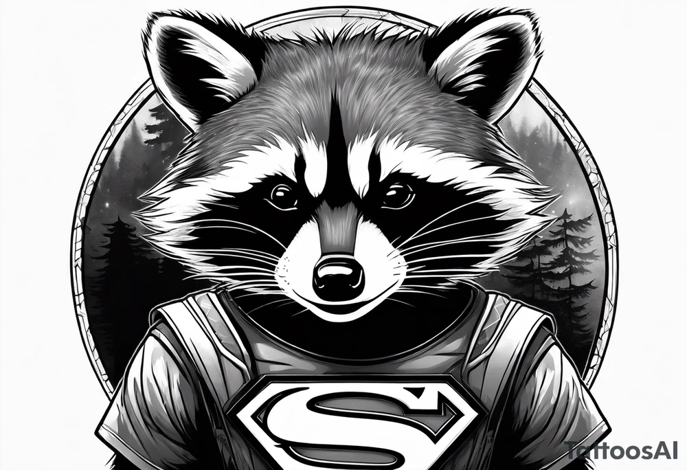 raccoon wearing a Superman t-shirt tattoo idea