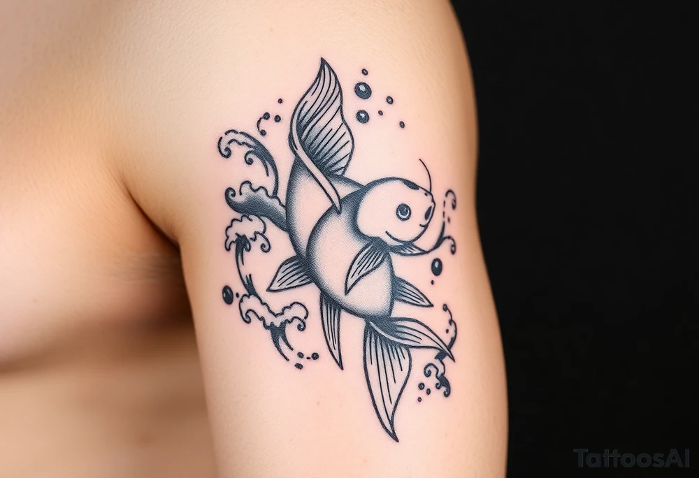 traditional koi fish swimming upstream through turbulent waves tattoo idea