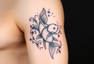 traditional koi fish swimming upstream through turbulent waves tattoo idea