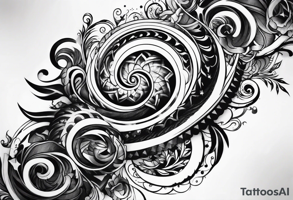 Elemental spiral arm sleeve tattoo idea