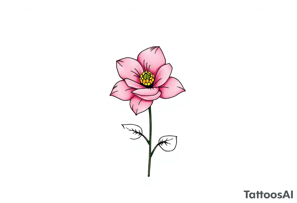 pink camelia flower with leaves and stem tattoo idea