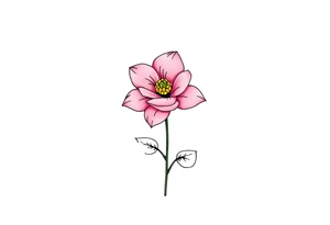 pink camelia flower with leaves and stem tattoo idea