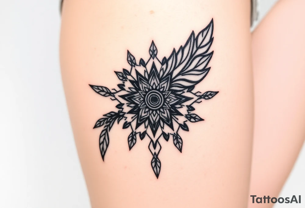 spiritual feather indian mandala shaman tattoo idea