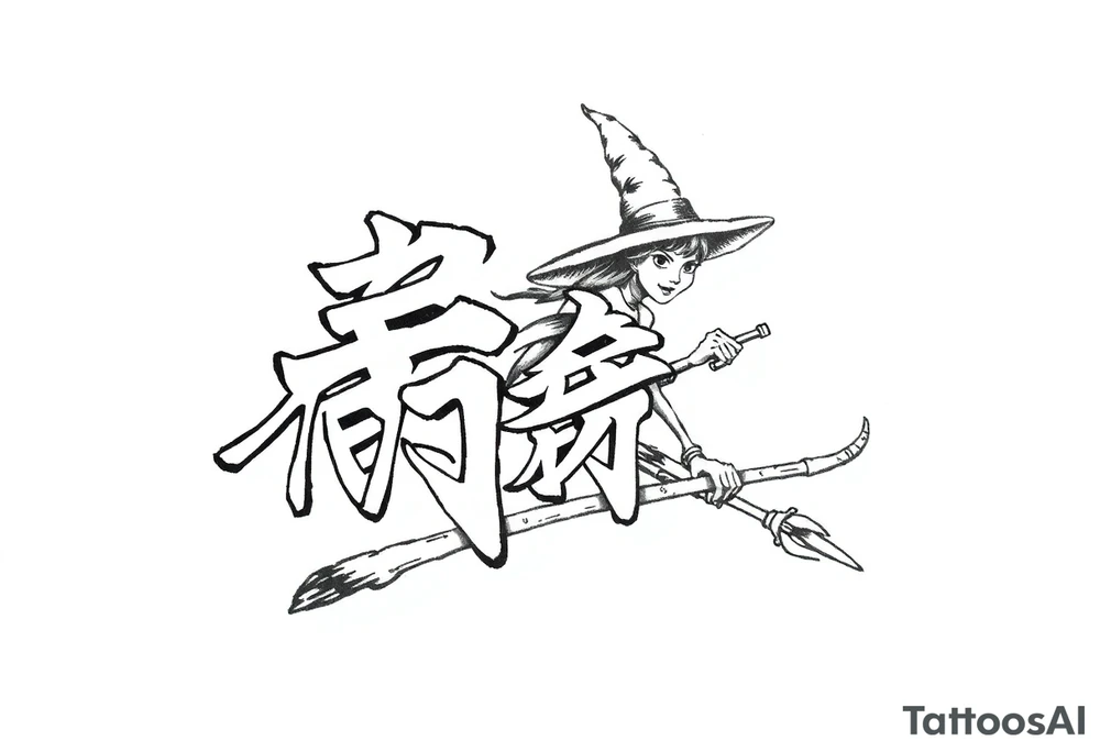 The word “싸이커스” and witch tattoo idea
