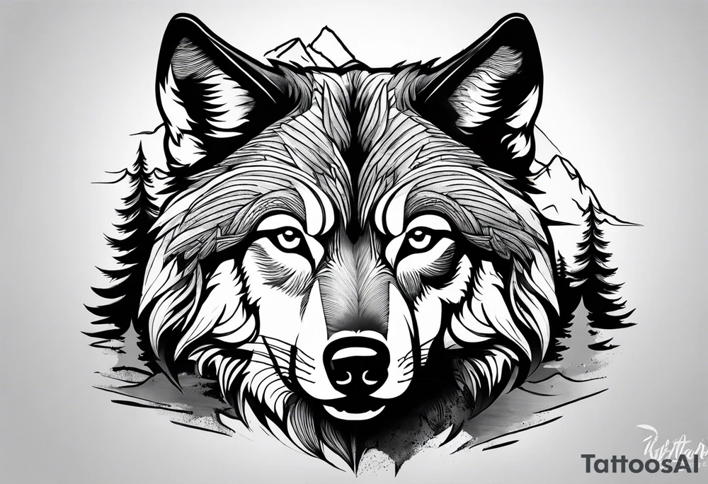Mountains, wolf in it tattoo idea
