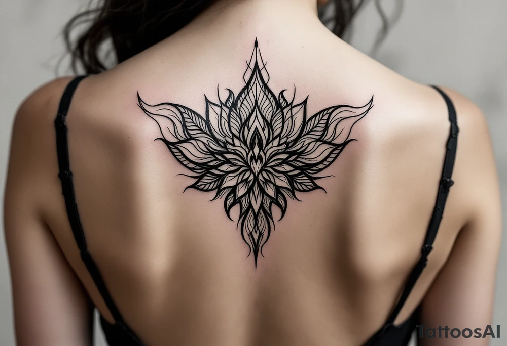 Fine thin lines very small minimalist tattoo combo of phenix and lotus tattoo idea