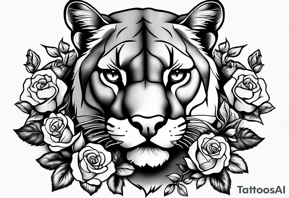 Cougar walking with roses tattoo idea