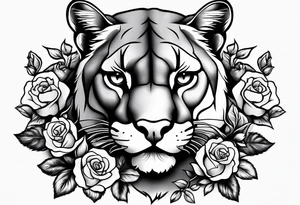 Cougar walking with roses tattoo idea