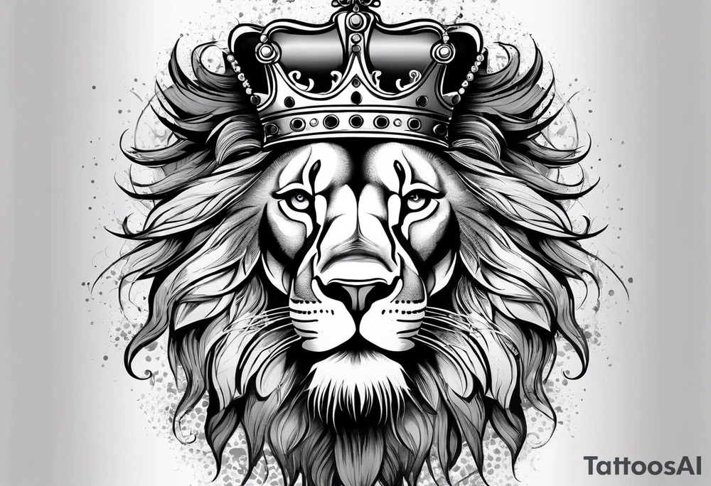 lion with crown on the head and sparkling eyes tattoo idea
