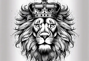 lion with crown on the head and sparkling eyes tattoo idea