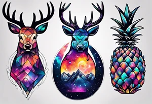 stag featuring colours of the universe and galaxies in amsterdam in the shape of a pineapple tattoo idea