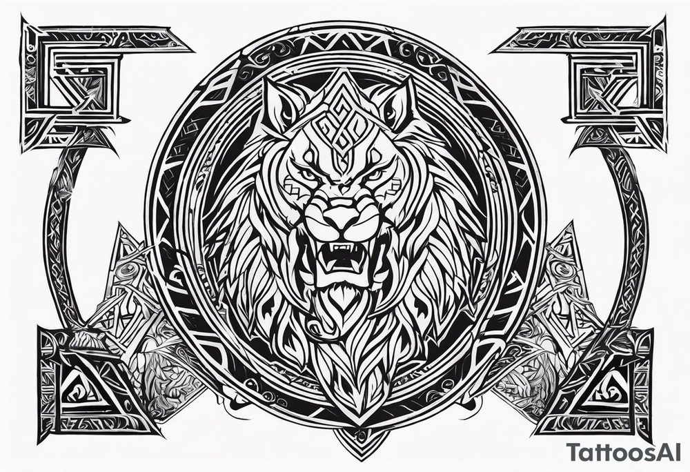 Valhalla sword shield dragon axe Valknut tribal lion tattoo idea Valhalla sword shield dragon axe Valknut tribal lion tattoo idea