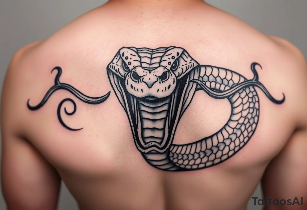 A dangerous snake it has a wide shaped cobra head with a mouth full of sharp teeth and long fangs like a sab tattoo idea