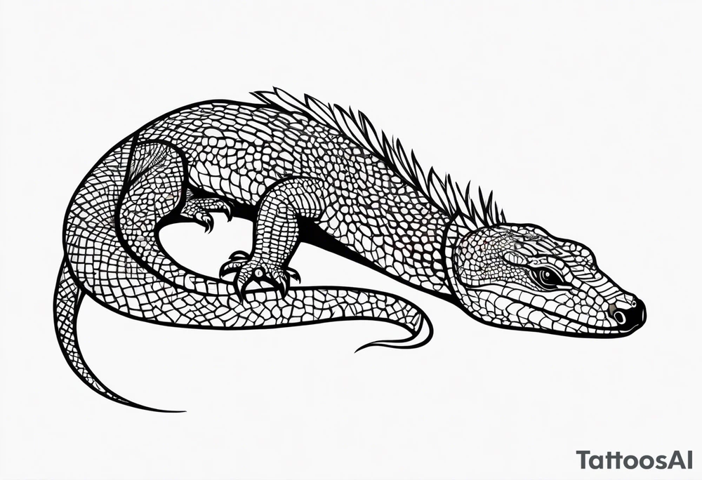 Aboriginal style goanna lying down tattoo idea