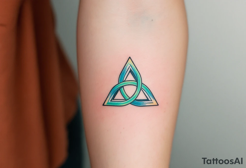 A triquetra, in green and blue tattoo idea