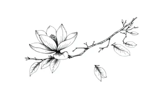 Long magnolia branch with botanical details tattoo idea