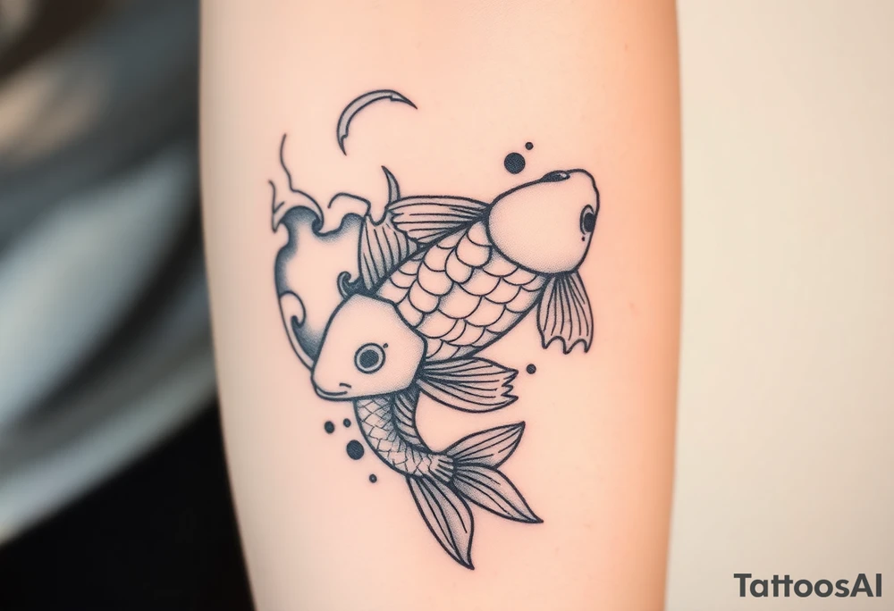 traditional koi fish swimming upstream through turbulent waves tattoo idea