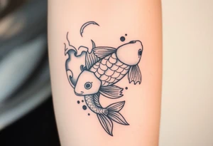 traditional koi fish swimming upstream through turbulent waves tattoo idea