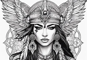 valkrye, kali, pirate, goddess, native american, lotus, zen, left side face, chest, wing tattoo idea