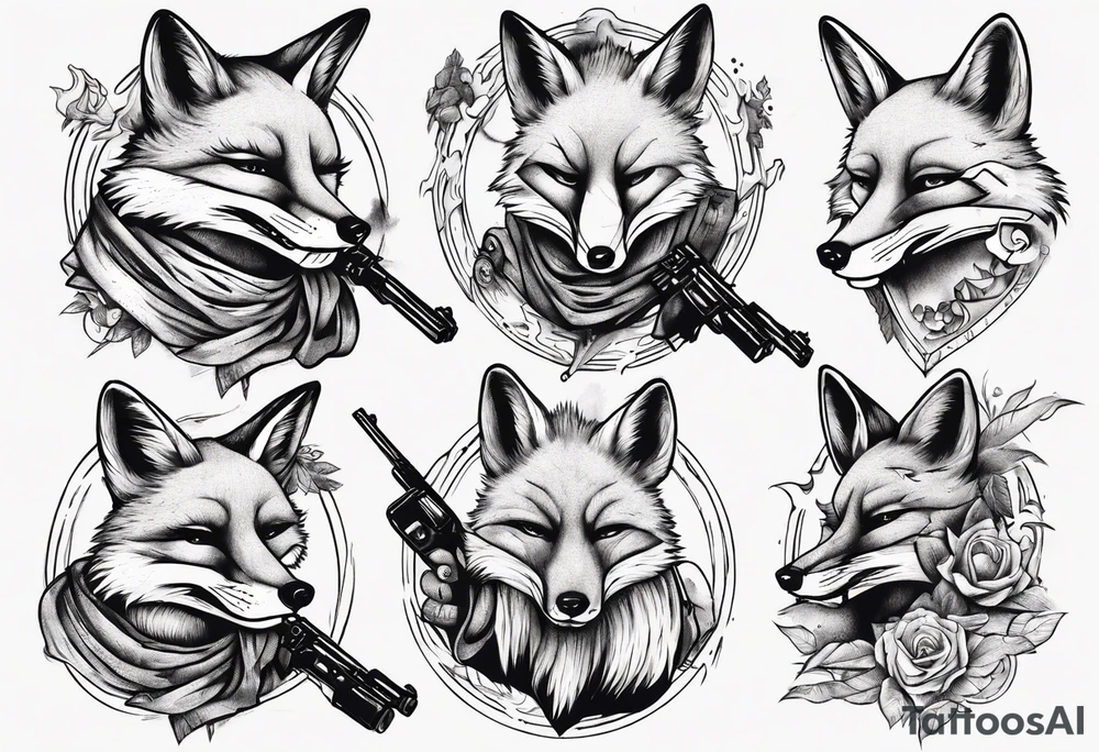 a fox holding a gun and smoking a coggarte tattoo idea