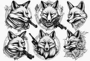 a fox holding a gun and smoking a coggarte tattoo idea
