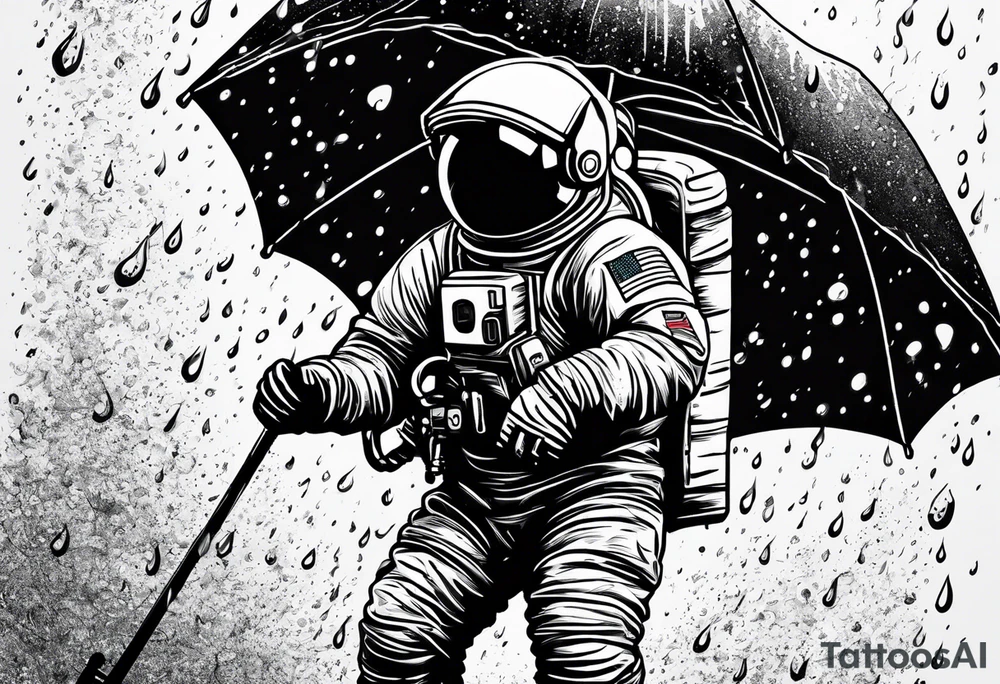 An astronaut holding an umbrella while it's raining tattoo idea