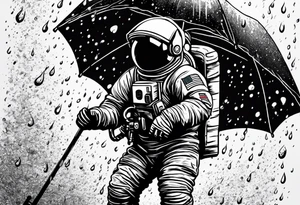 An astronaut holding an umbrella while it's raining tattoo idea