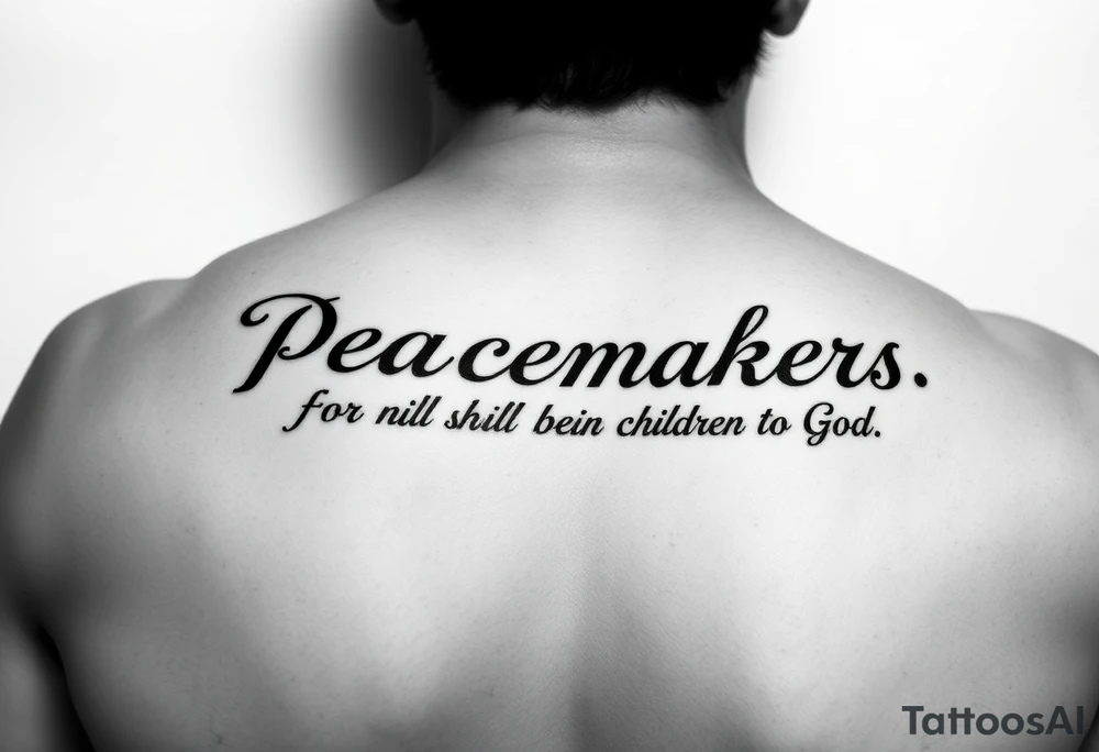 I already have a tatoo on my left pectoral that says Matthew 5:9 6" long and 1" high and want to add "Blessed are the peacemakers for they shall be called the children of God" with some sort of art. tattoo idea