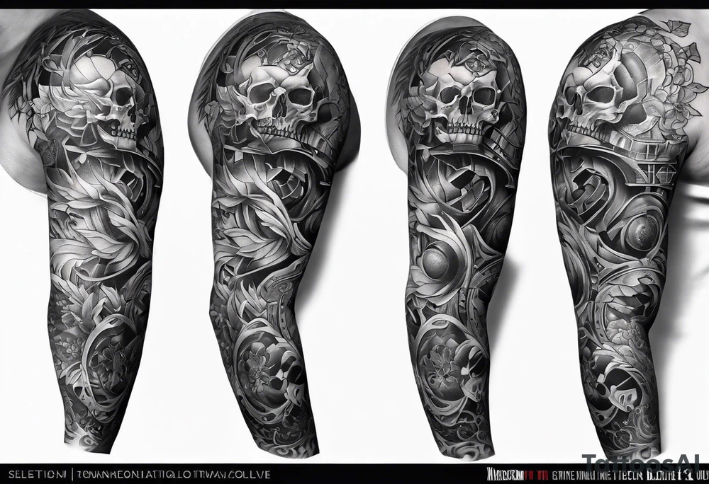 full sleeve mechanical no skeleton tattoo idea