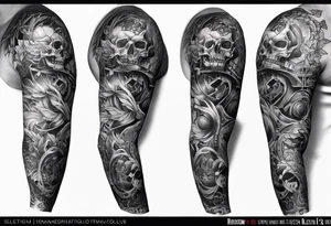 full sleeve mechanical no skeleton tattoo idea
